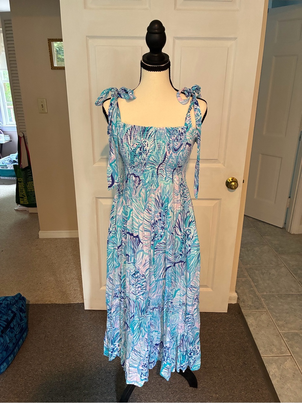 Lilly Pulitzer Rivera Midi Dress Bermuda Blue Fishful Thinking